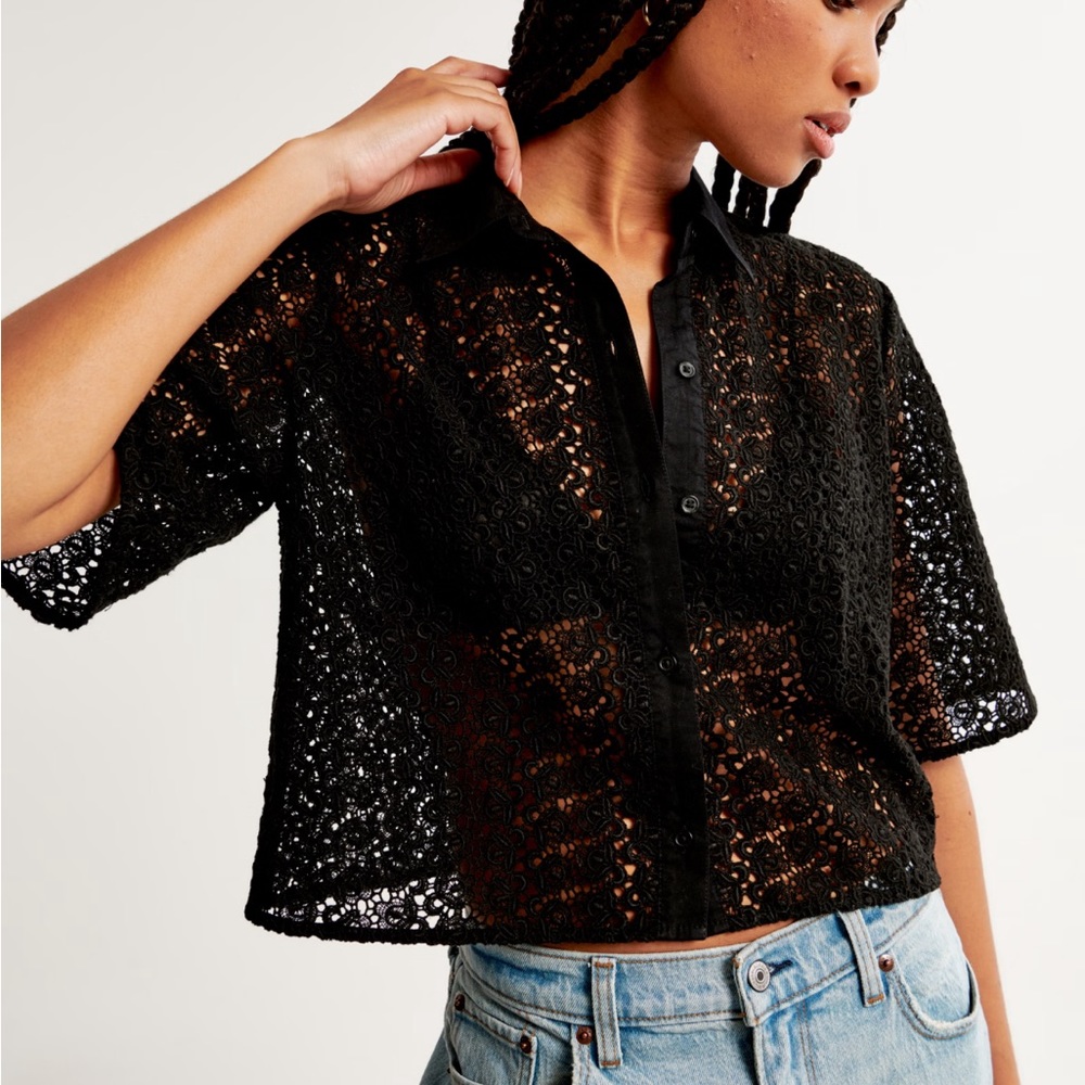 Abercrombie Short-Sleeve Cropped Lace Shirt, new with tags